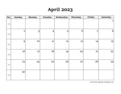 april 2023 calendar simple horizontal