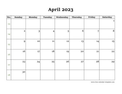 april 2023 calendar simple horizontal