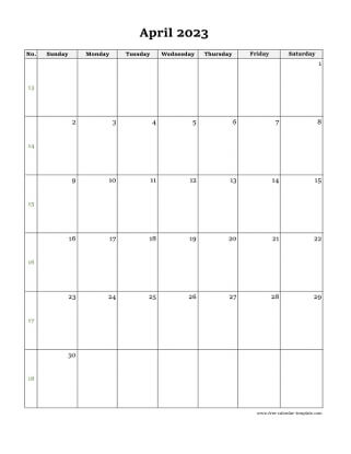april 2023 calendar simple vertical