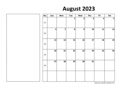 august 2023 calendar boxnotes horizontal