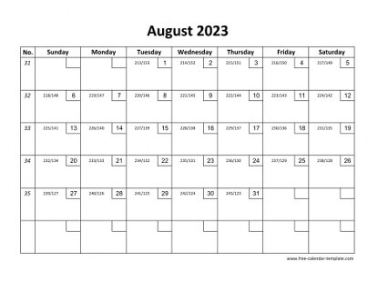 august 2023 calendar checkboxes horizontal