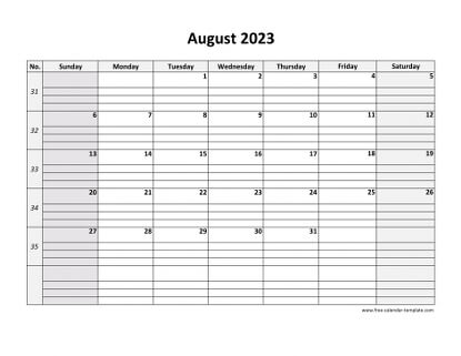 august 2023 calendar daygrid horizontal