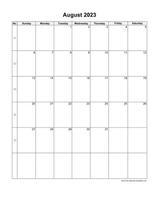 august 2023 calendar holidays vertical