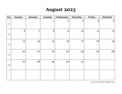 august 2023 calendar simple horizontal