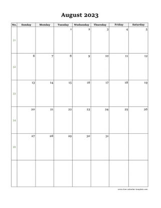august 2023 calendar simple vertical