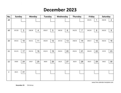 december 2023 calendar checkboxes horizontal