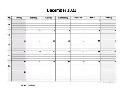 december 2023 calendar daygrid horizontal