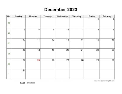december 2023 calendar holidays horizontal