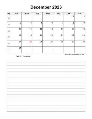 december 2023 calendar notes vertical