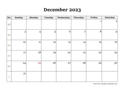 december 2023 calendar simple horizontal