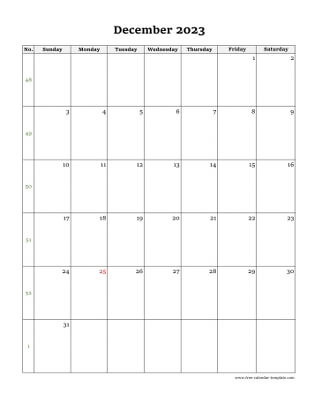 december 2023 calendar simple vertical