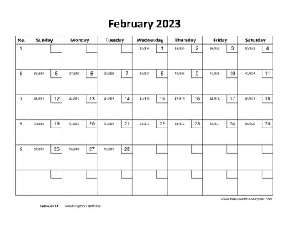 february 2023 calendar checkboxes horizontal