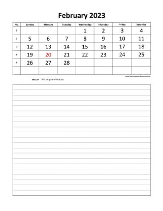 february 2023 calendar daily notes vertical