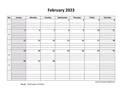 february 2023 calendar daygrid horizontal