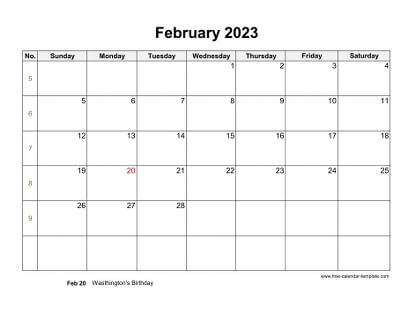 february 2023 calendar holidays horizontal