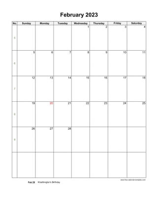 february 2023 calendar holidays vertical