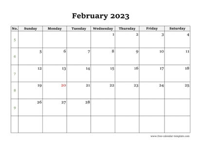 february 2023 calendar simple horizontal