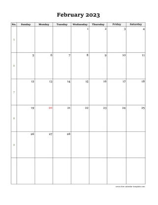 february 2023 calendar simple vertical