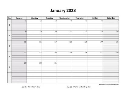 january 2023 calendar daygrid horizontal