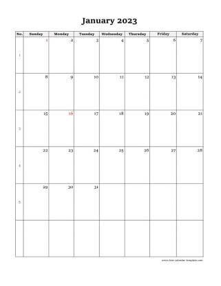january 2023 calendar simple vertical