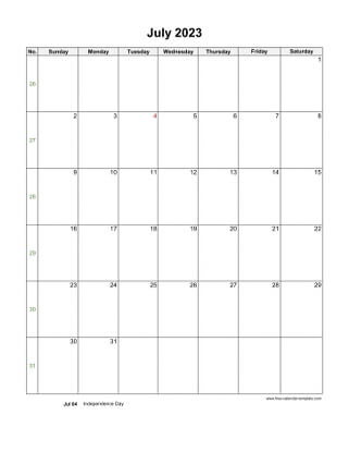 july 2023 calendar holidays vertical