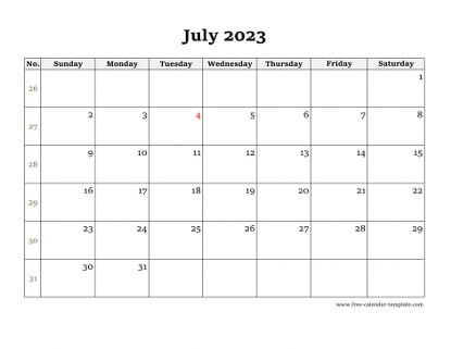 july 2023 calendar simple horizontal