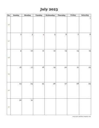 july 2023 calendar simple vertical
