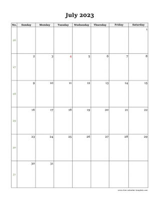 july 2023 calendar simple vertical