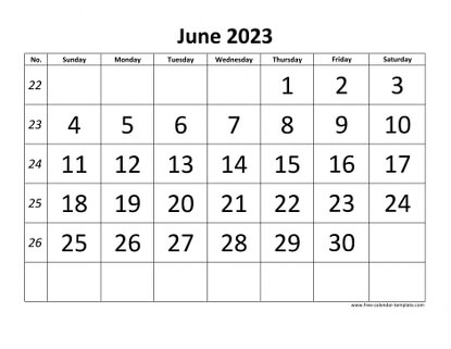 june 2023 calendar bigfont horizontal