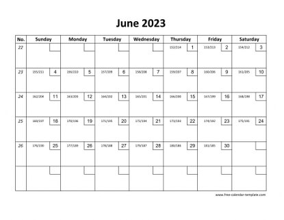 june 2023 calendar checkboxes horizontal