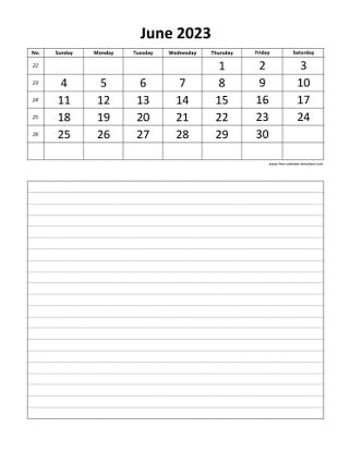 june 2023 calendar daily notes vertical