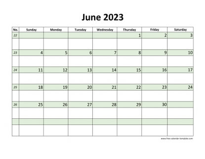 june 2023 calendar daycolored horizontal