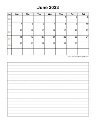 june 2023 calendar notes vertical