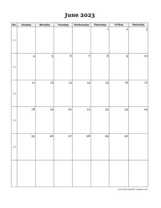 june 2023 calendar simple vertical