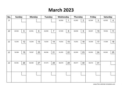 march 2023 calendar checkboxes horizontal