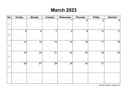 march 2023 calendar holidays horizontal
