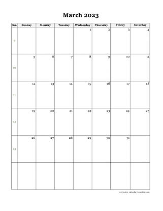 march 2023 calendar simple vertical