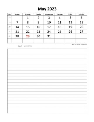 may 2023 calendar daily notes vertical