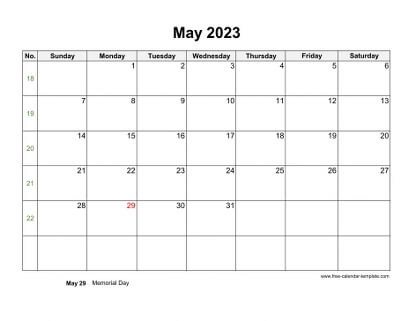 may 2023 calendar holidays horizontal