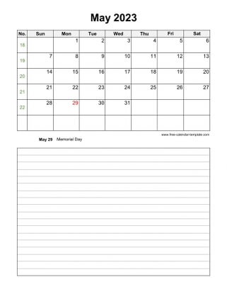 may 2023 calendar notes vertical