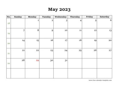 may 2023 calendar simple horizontal