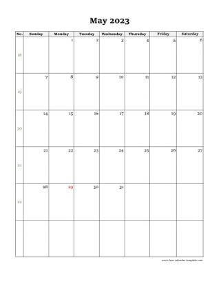 may 2023 calendar simple vertical