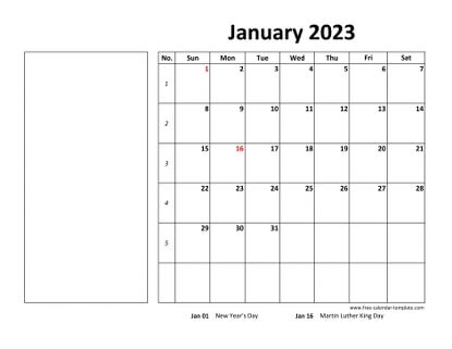 monthly 2023 calendar boxnotes horizontal