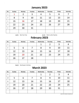 monthly 2023 calendar three months vertical