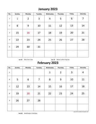 monthly 2023 calendar two months vertical
