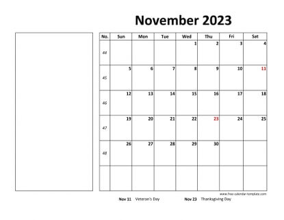 november 2023 calendar boxnotes horizontal