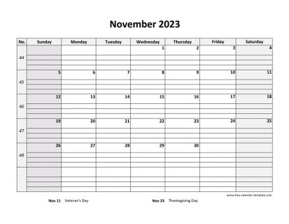 november 2023 calendar daygrid horizontal