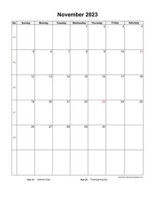 november 2023 calendar holidays vertical