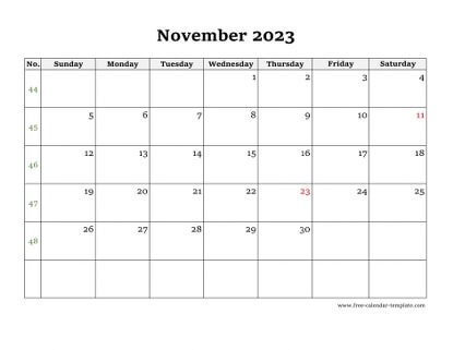 november 2023 calendar simple horizontal