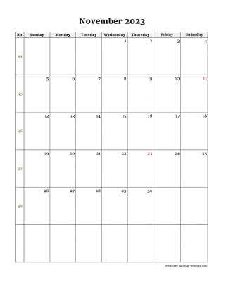 november 2023 calendar simple vertical